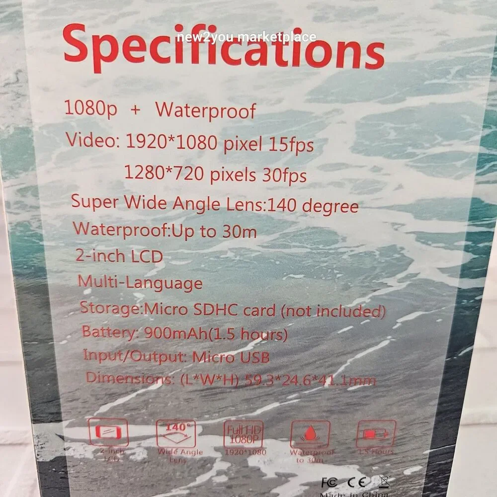 Sports Cam 1080P Waterproof 30M Action Full HD 2.0 Inch Screen Camera NIB